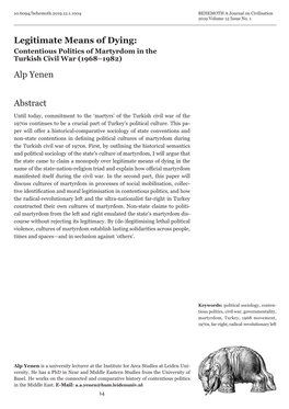 Legitimate Means of Dying: Contentious Politics of Martyrdom in the Turkish Civil War (1968–1982) Alp Yenen