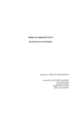 Shire of Jerramungup Municipal Inventory