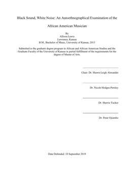 An Autoethnographical Examination of the African American Musician
