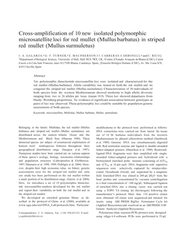 Crossamplification of 10 New Isolated Polymorphic Microsatellite Loci for Red Mullet (Mullus Barbatus) in Striped Red Mullet