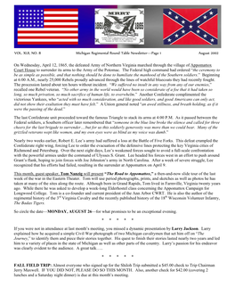 VOL. XLII, NO. 8 Michigan Regimental Round Table Newsletter—Page 1 August 2002