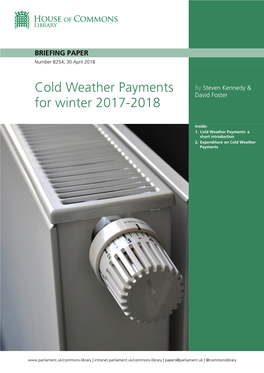 Cold Weather Payments for Winter 2017-2018