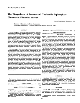The Biosynthesis of Sucrose and Nucleoside Diphosphate Glucoses in Phaseolus Aureus'