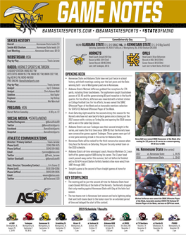 ALABAMA STATE (1-1, 0-0 SWAC) Vs