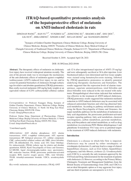 Itraq‑Based Quantitative Proteomics Analysis of the Hepatoprotective Effect of Melatonin on ANIT‑Induced Cholestasis in Rats