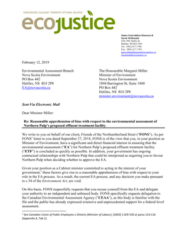 February 12, 2019 Environmental Assessment Branch Nova Scotia