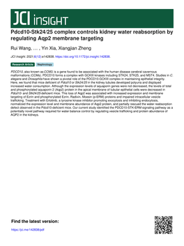 Pdcd10-Stk24/25 Complex Controls Kidney Water Reabsorption by Regulating Aqp2 Membrane Targeting