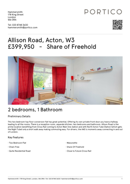 Allison Road, Acton, W3 £399950