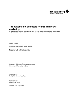 The Power of the End-Users for B2B Influencer Marketing a Practical Case Study in the Tools and Hardware Industry