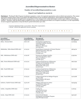 Accredited Representatives Roster A