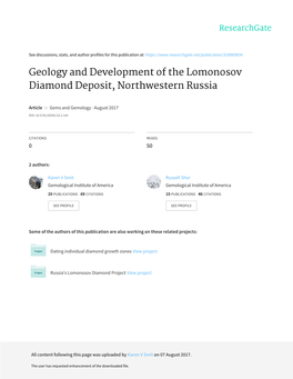 Geology and Development of the Lomonosov Diamond Deposit, Northwestern Russia