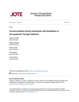 Accommodation Use by Individuals with Disabilities in Occupational Therapy Fieldwork