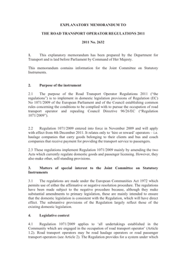 Explanatory Memorandum to the Road Transport