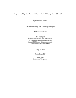 Comparative Migration Trends in Russian Arctic Cities: Igarka and Norilsk