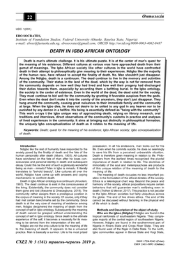 Death in Igbo African Ontology