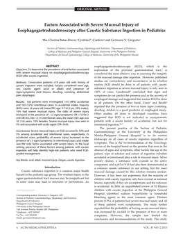 Factors Associated with Severe Mucosal Injury of Esophagogastroduodenoscopy After Caustic Substance Ingestion in Pediatrics