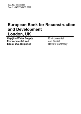 European Bank for Reconstruction and Development London, UK Čapljina Water Supply Environmental Environmental and and Social Social Due Diligence Review Summary