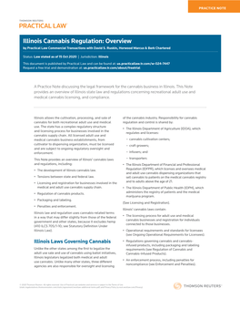 Illinois Cannabis Regulation: Overview by Practical Law Commercial Transactions with David S