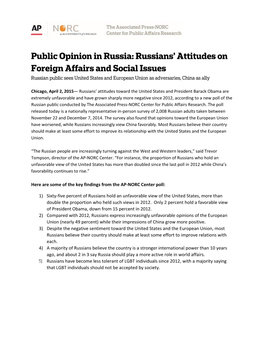 Public Opinion in Russia: Russians' Attitudes on Foreign