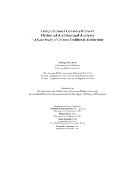 Computational Considerations of Historical Architectural Analysis – a Case Study of Chinese Traditional Architecture