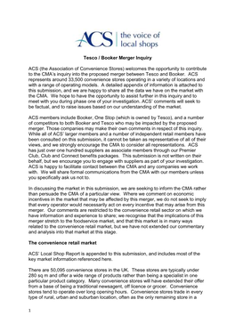 Tesco / Booker Merger Inquiry ACS (The Association of Convenience