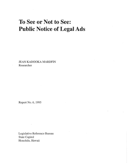 To See Or Not to See: Public Notice of Legal Ads