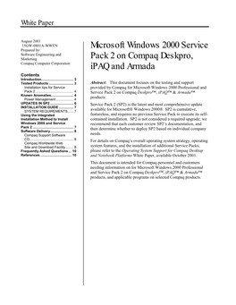 Microsoft Windows 2000 Service Pack 2 on Compaq Deskpro, Ipaq and Armada 2