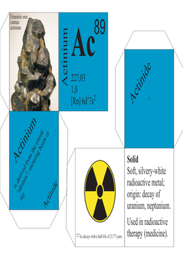 Actinium Actinide Solid Silvery-White, Radioactive Metal