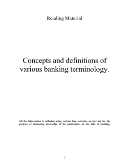 Concepts and Definitions of Various Banking Terminology