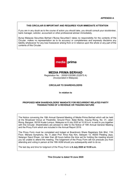 MEDIA PRIMA BERHAD Registration No