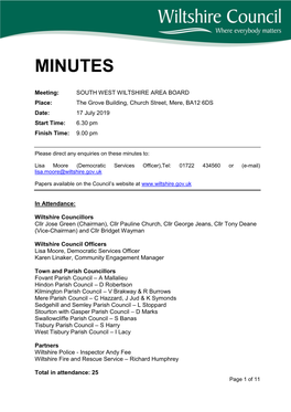 Minutes Document for South West Wiltshire Area Board, 17/07/2019