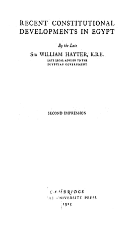 Recent .. Constitutional Develop~1Ents in Egypt