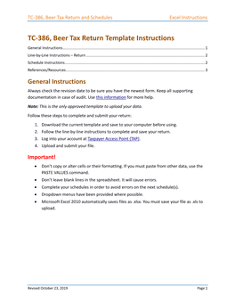 TC-386, Beer Tax Return Template Instructions General Instructions