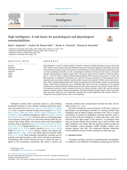 High Intelligence: a Risk Factor for Psychological and Physiological T Overexcitabilities