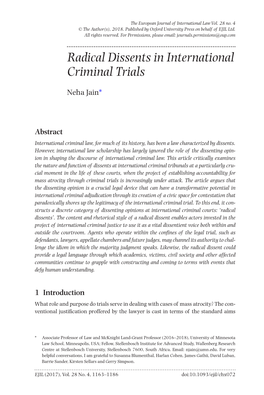 Radical Dissents in International Criminal Trials