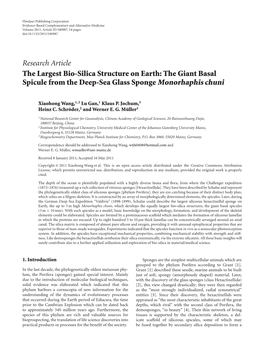 The Largest Bio-Silica Structure on Earth: the Giant Basal Spicule from the Deep-Sea Glass Sponge Monorhaphis Chuni