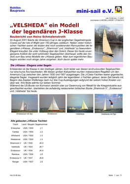 Mini-Sail E.V. „VELSHEDA” Ein Modell Der Legendären J-Klasse
