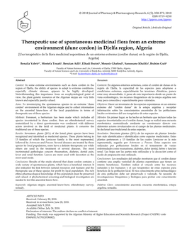 Therapeutic Use of Medicinal Flora from Dune Cordon, Algeria