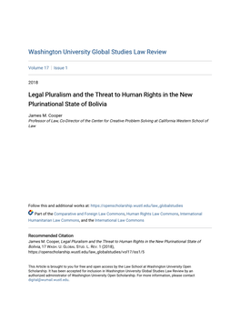 Legal Pluralism and the Threat to Human Rights in the New Plurinational State of Bolivia