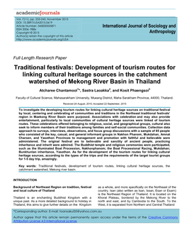 Traditional Festivals: Development of Tourism Routes for Linking Cultural Heritage Sources in the Catchment Watershed of Mekong River Basin in Thailand