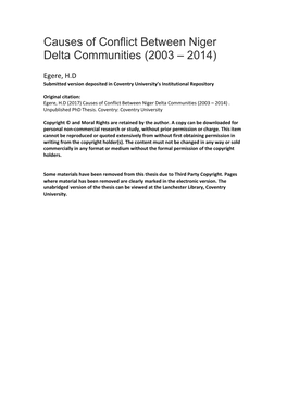 Causes of Conflict Between Niger Delta Communities (2003 – 2014)