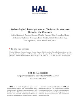 Archaeological Investigations at Chobareti in Southern Georgia, the Caucasus