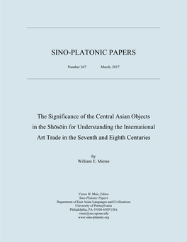 The Significance of the Central Asian Objects in the Shōsōin for Understanding the International Art Trade in the Seventh and Eighth Centuries