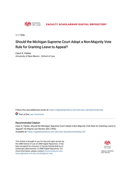 Should the Michigan Supreme Court Adopt a Non-Majority Vote Rule for Granting Leave to Appeal?