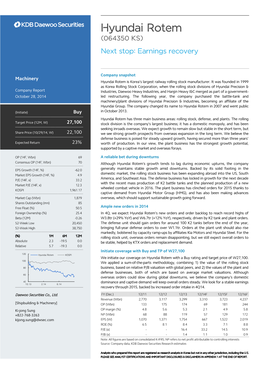 Hyundai Rotem (064350 KS) Next Stop: Earnings Recovery