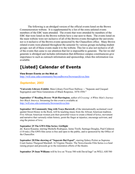 [Listed] Calendar of Events