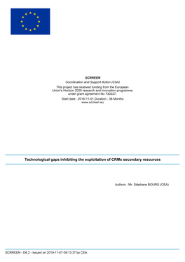 Technological Gaps Inhibiting the Exploitation of Crms Secondary Resources