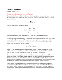 Tensor Operators Michael Fowler,2/3/12