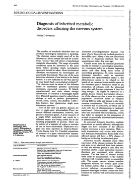 Diagnosis of Inherited Metabolic Disorders Affecting the Nervous System