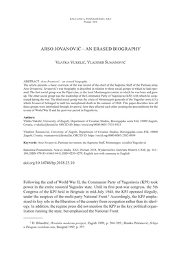 Arso Jovanović – an Erased Biography